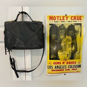 LineaPelle black leather gold studded purse, leopard print liner & duster